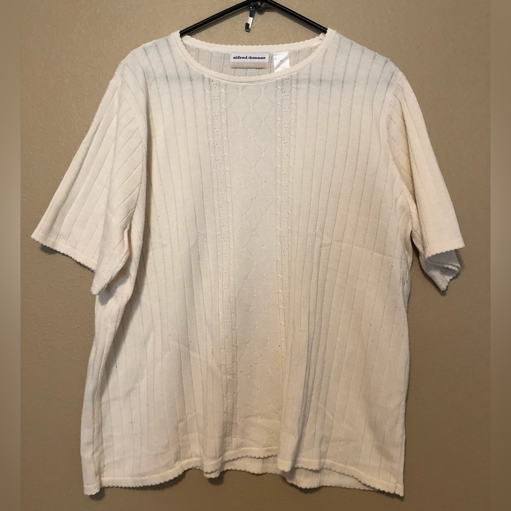 Alfred Dunner White Sweater Shirt Scallop Neck 2X